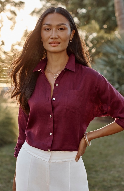 Shop our easy linen button-front shirt