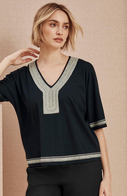 Shop our pure jill knit embroidered-border top