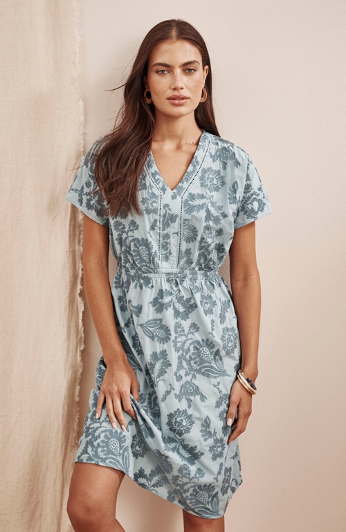 Shop our embroidered dolman-sleeve dress