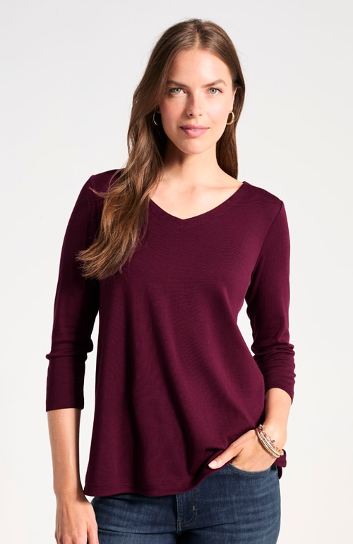 Shop our pima 3/4-sleeve v-neck tee