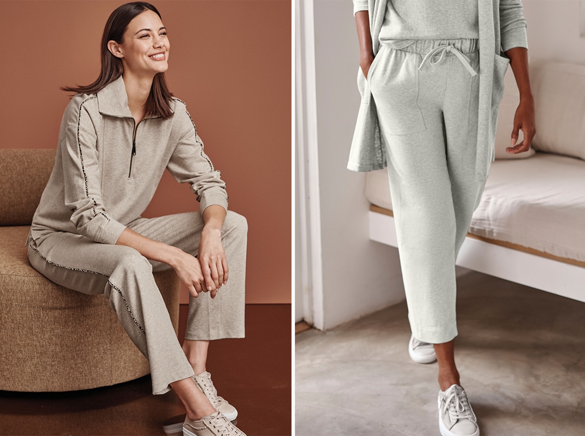 Signature brushed-cotton terry, soft stretch comfort, cozy looped interior, everyday versatility