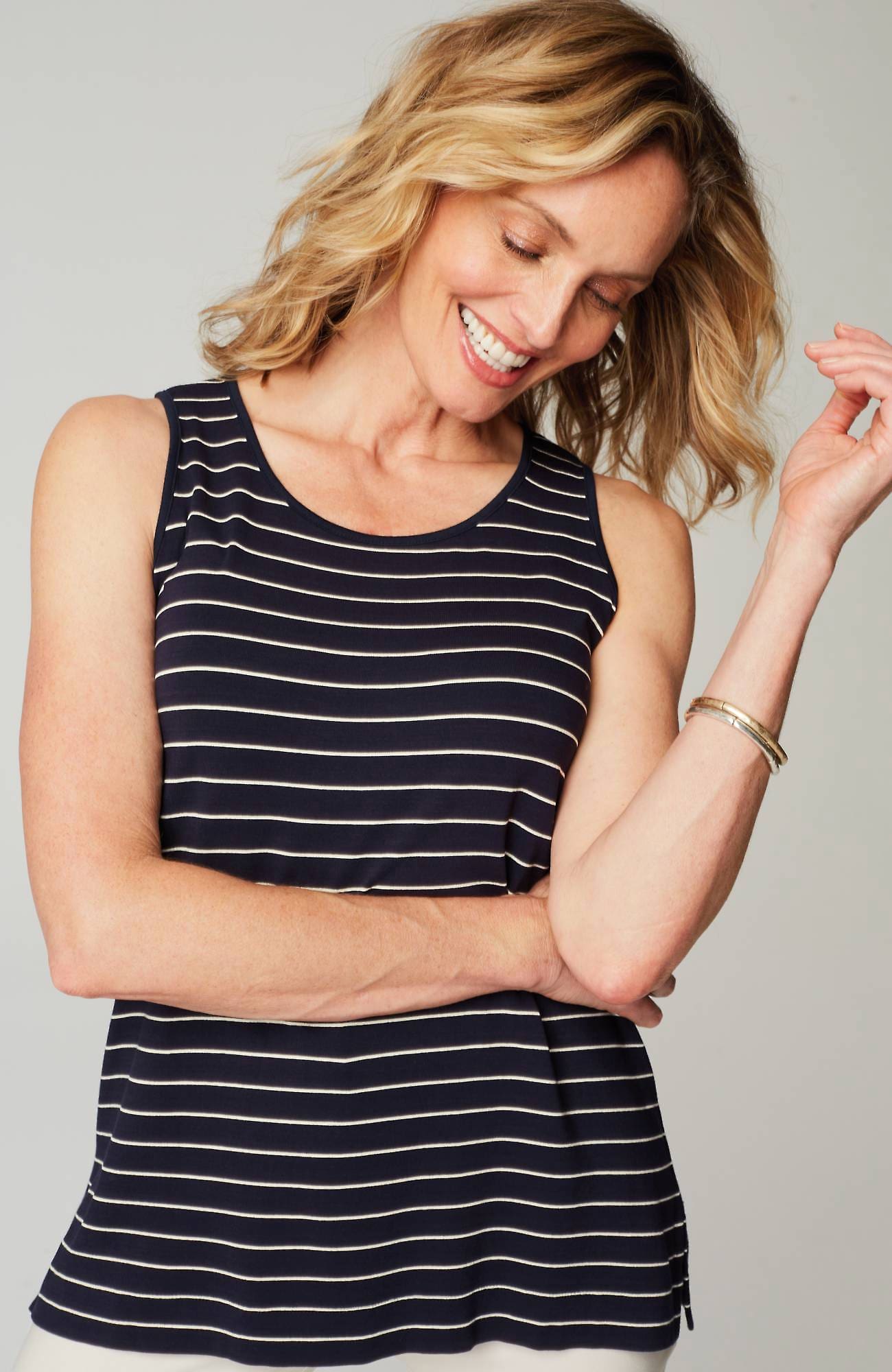 Shop Jjill J.jill Wearever Easy A-line Tank In Navy Blue,cream