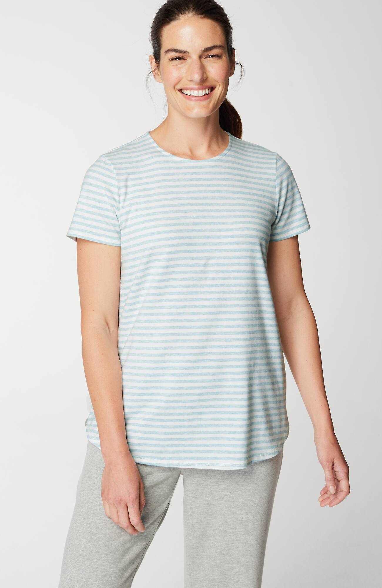 Jjill J.jill Fit Progress Pima-stretch Shirttail Tee In Dark Icy Mint Heather,cream