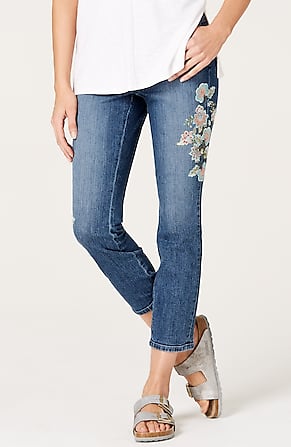 Image for Authentic Fit Embroidered-Flowers Cropped Jeans