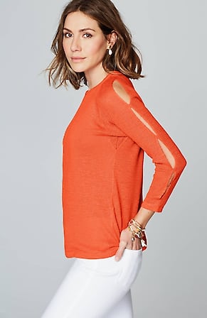 Image for Linen & Rayon Open-Shoulder Sweater