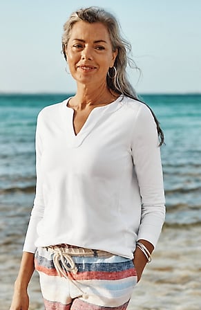 Image for French Terry Split-Neck Top