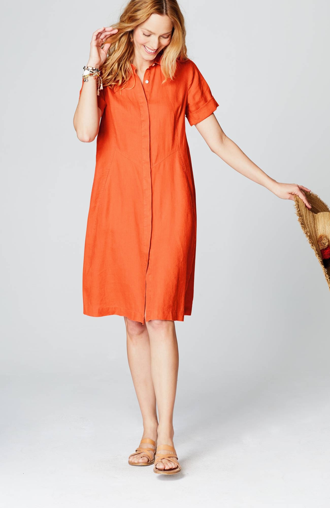 linen front button dress