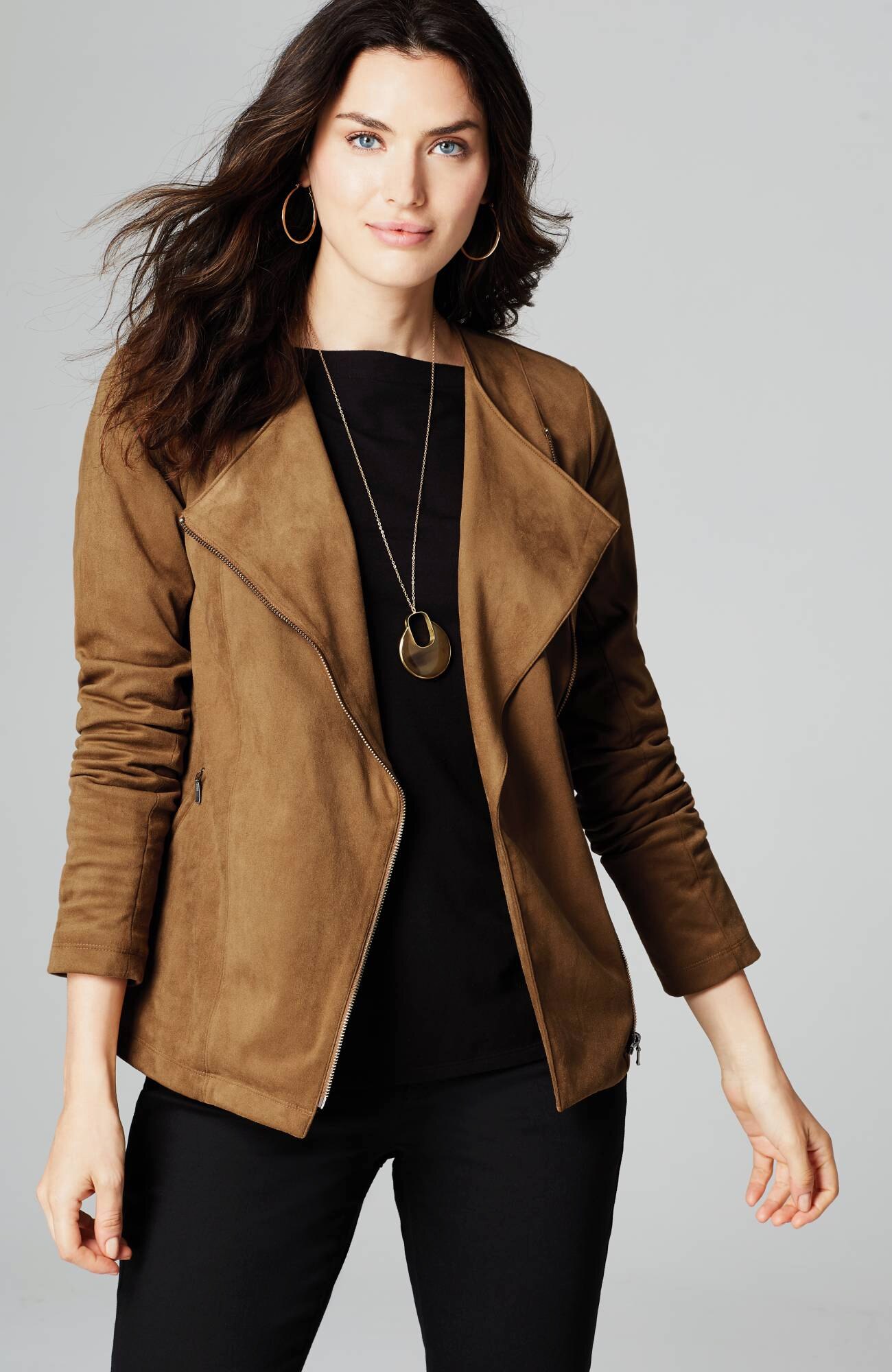 womens faux suede moto jacket