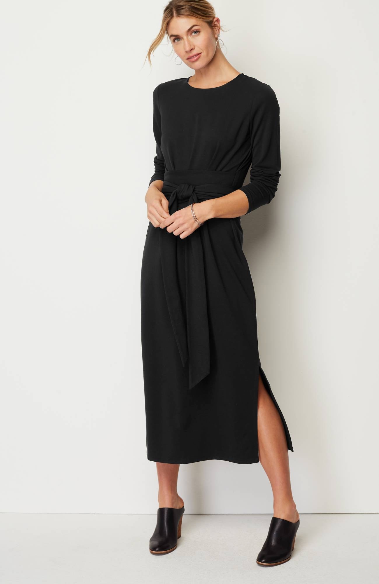 J. Jill Wearever Collection Polka Dot 3/4 Sleeve Dress Black Petite Small  D16