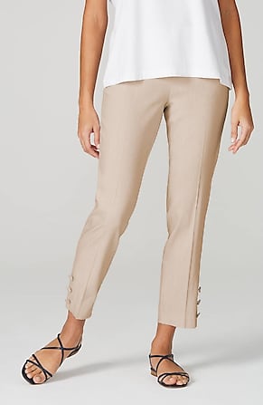 Image for Linen-Stretch Button-Hem Ankle Pants