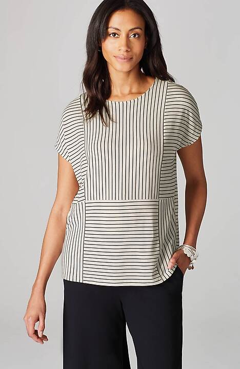 Wearever Mixed Stripes Buttoned Back Top Jjill