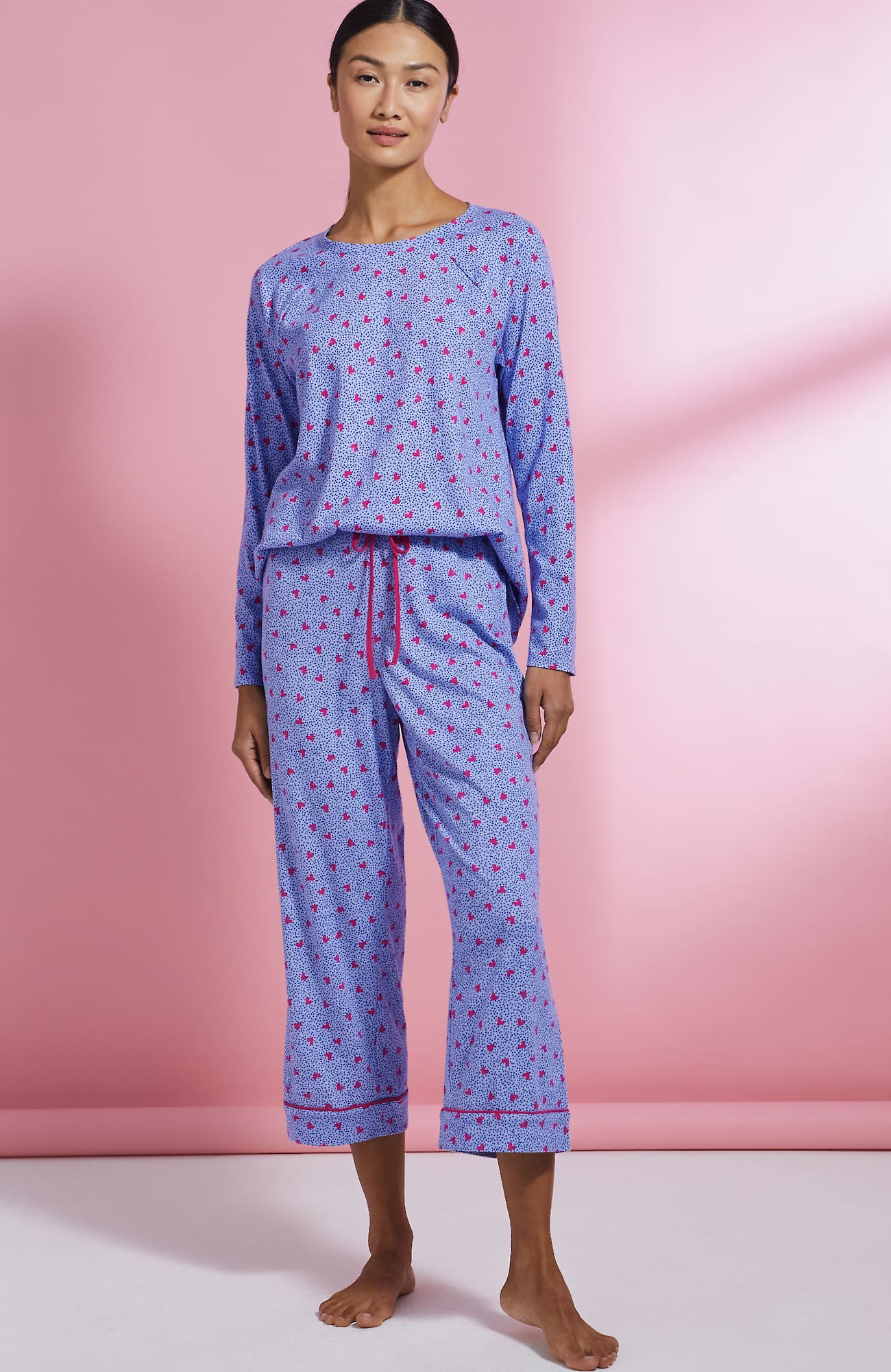 Jjill J.jill Sleep Ultrasoft Piped Crops In Light Blue Enchanting Hearts