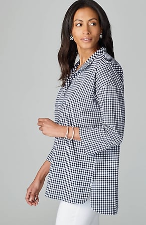 Image for Cotton-Stretch Gingham Pullover Tunic