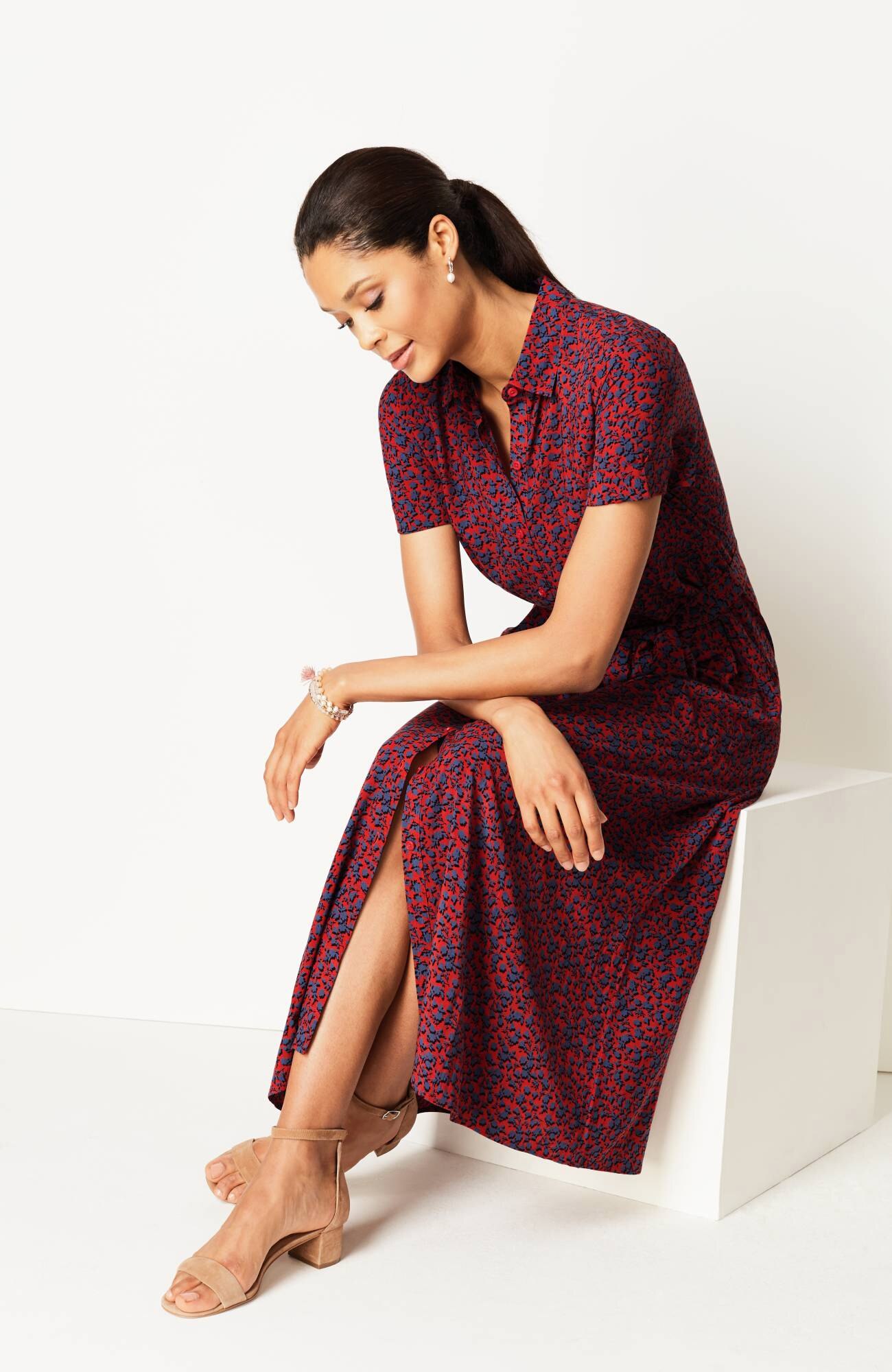 printed maxi shirt dress