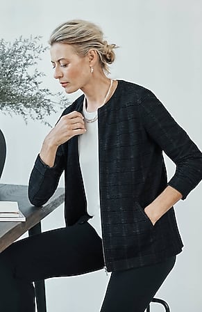 Image for Wearever Textured-Plaid Zip-Front Jacket