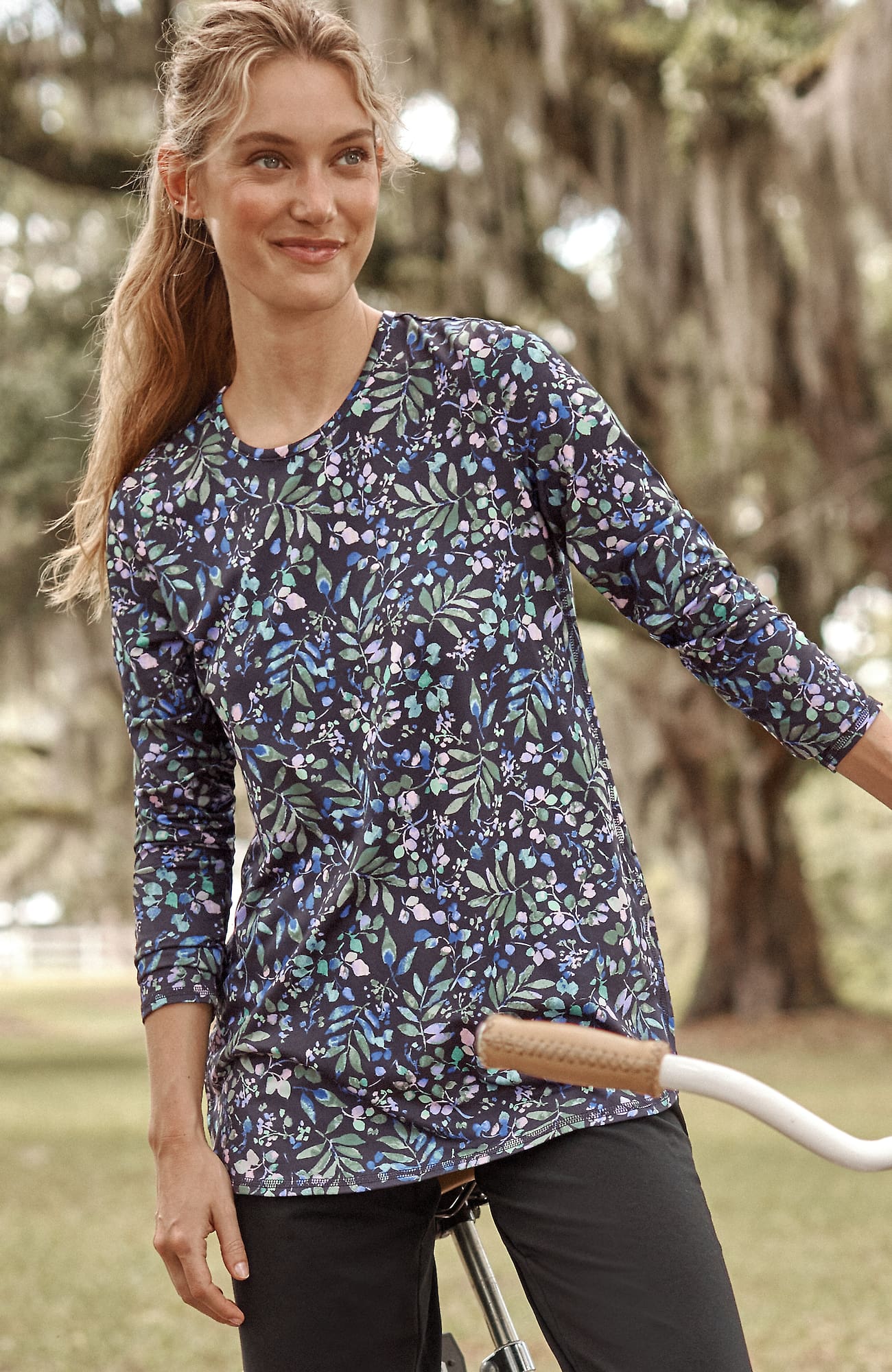 Jjill J.jill Fit Performance Long-sleeve Tee In Black Watercolor Vines