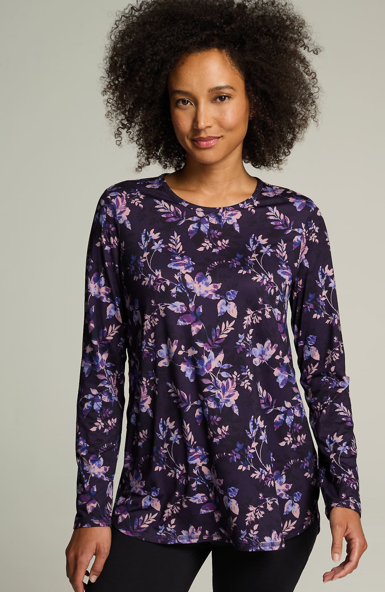Jjill J.jill Fit Performance Long-sleeve Tee In Dark Violet Shadow Floral
