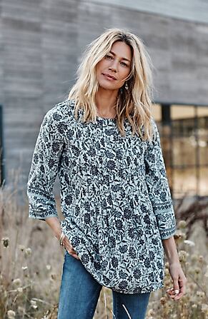 Image for Pintucked Mixed-Print Top