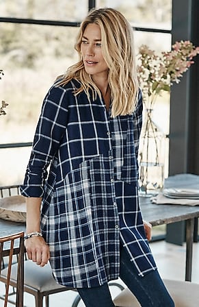 Image for Indigo-Plaid Patchwork Tunic