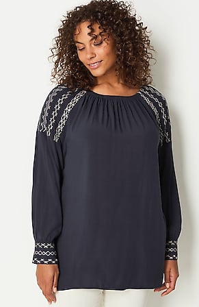 Image for Embroidered-Sleeve Shirred Tunic