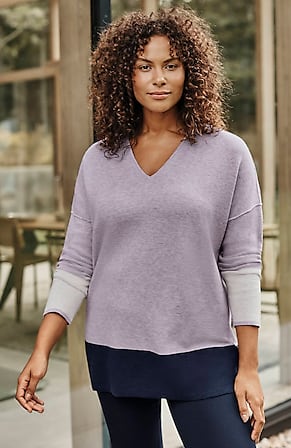 Image for Reversible Color-Block V-Neck Sweater