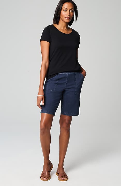 pure jill indigo knit jean shorts