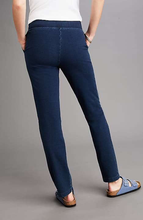 pure jill slim-leg indigo knit jeans