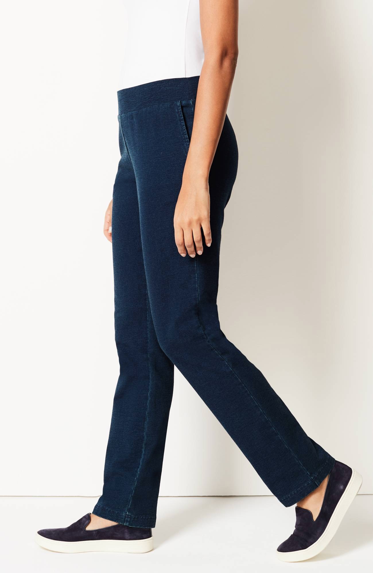 Pure Jill Slim-Leg Indigo Knit Jeans