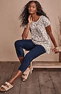 pure jill indigo knit cropped slim-leg jeans