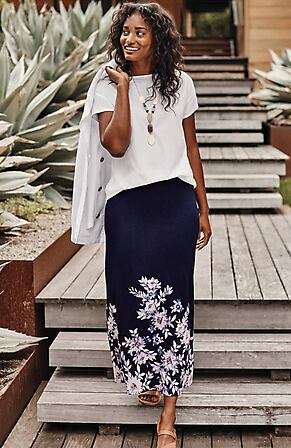 Image for Printed A-Line Knit Maxi Skirt