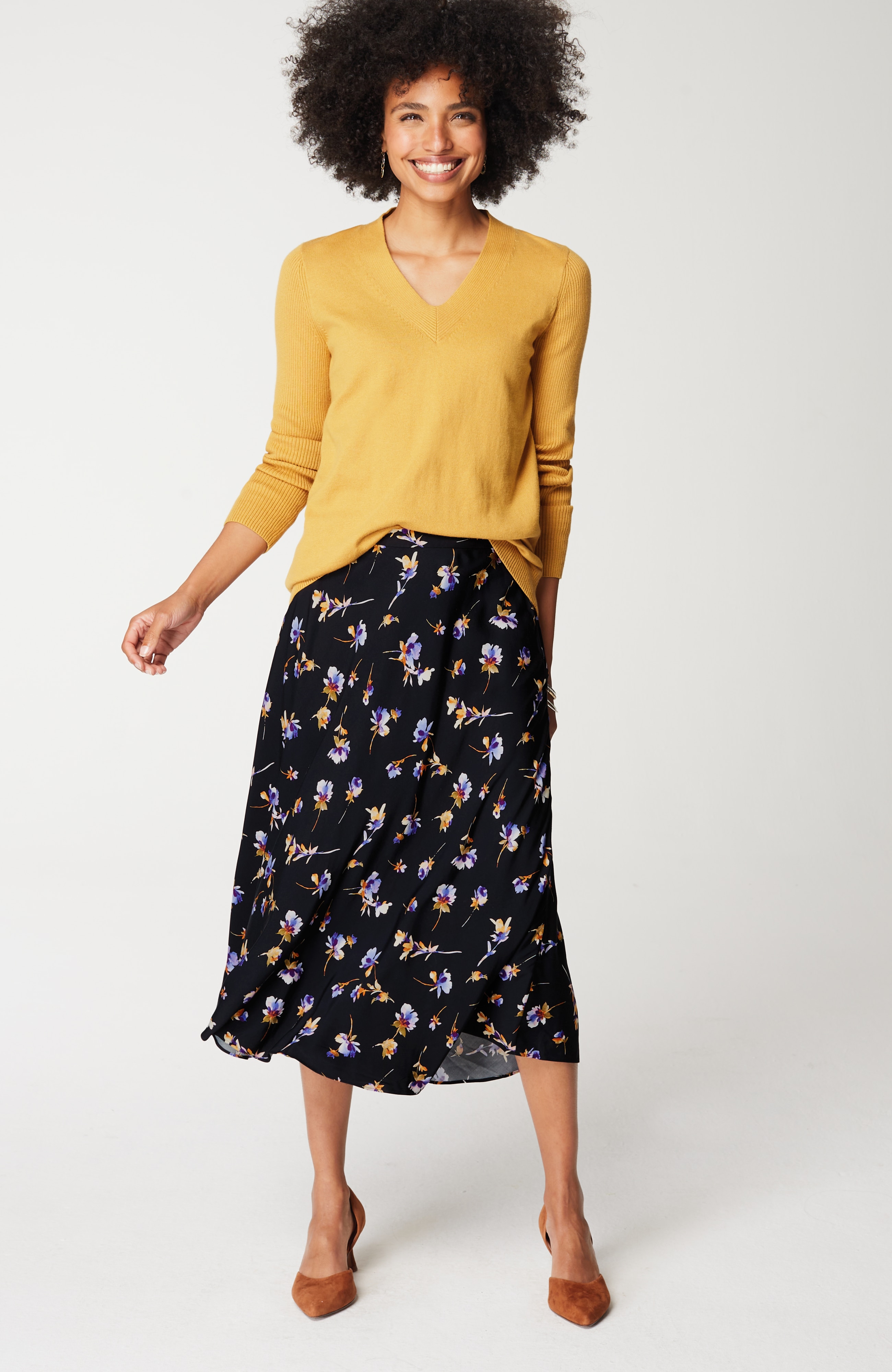 printed a-line midi skirt