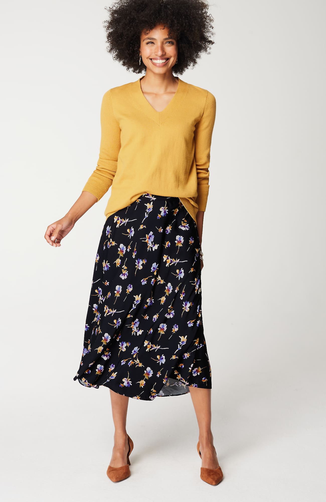 Jjill J.jill Printed A-line Midi Skirt In Black Waterfloral Shower