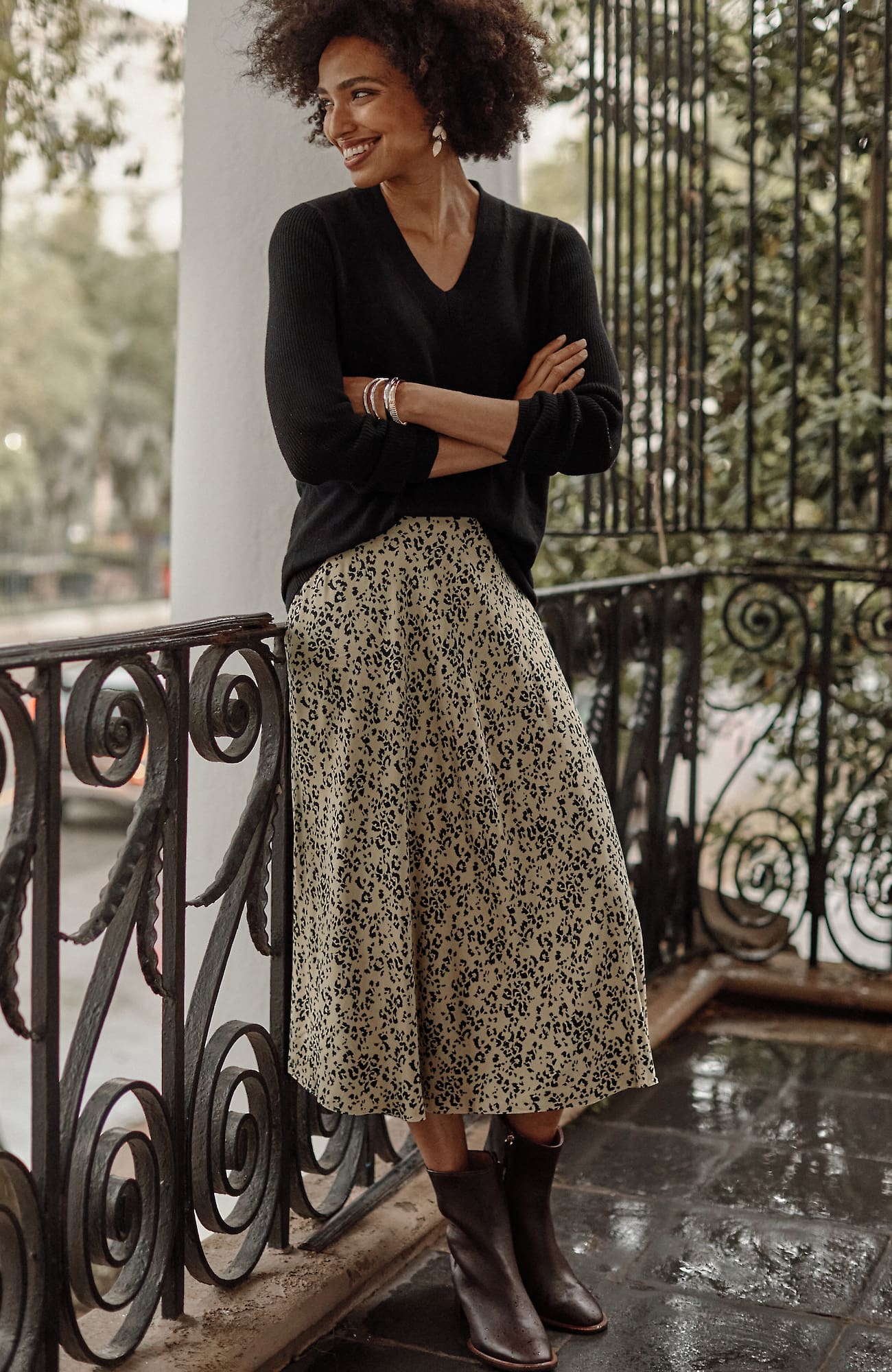 JJILL J.JILL PRINTED A-LINE MIDI SKIRT 