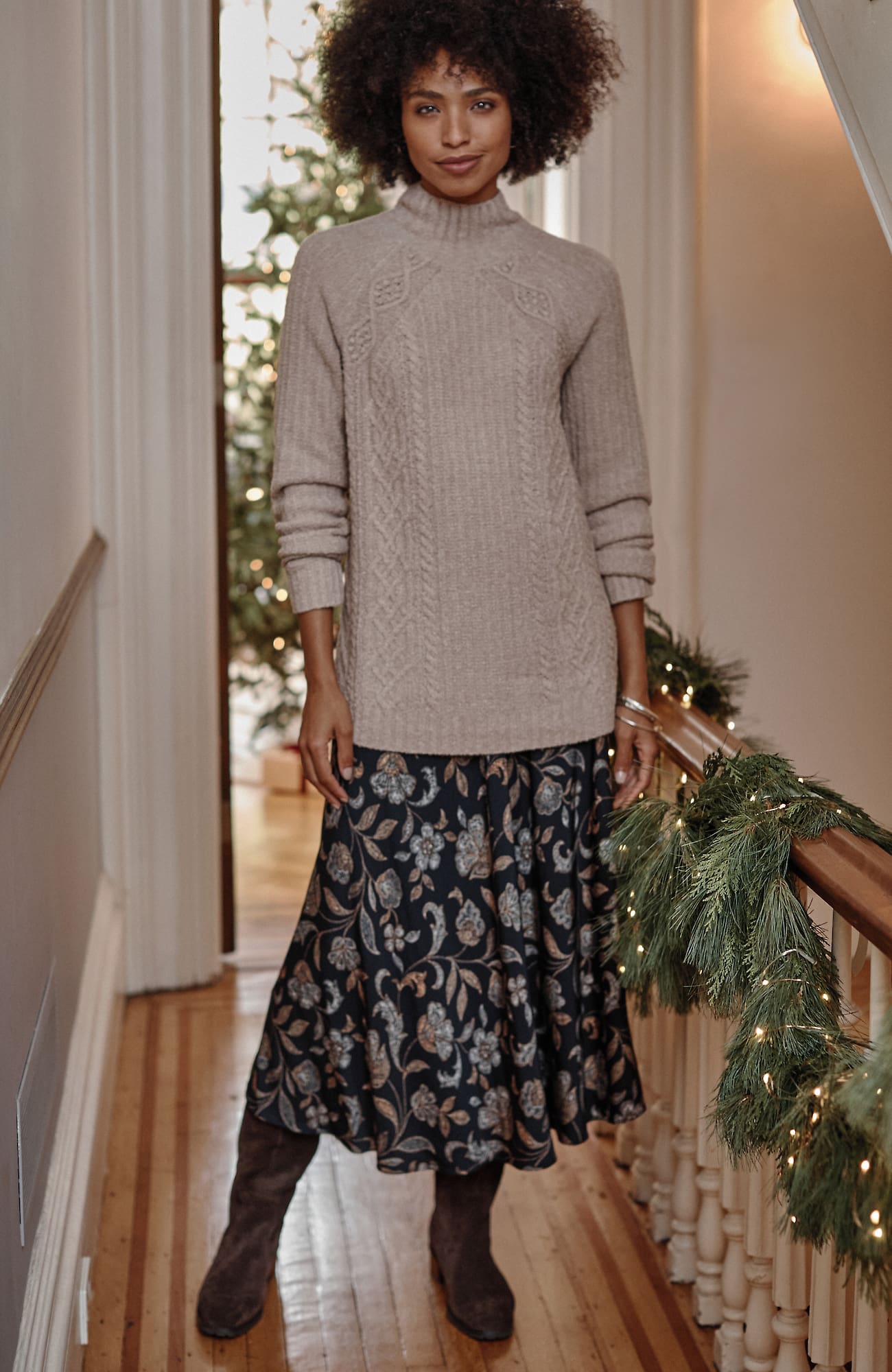 JJILL J.JILL PRINTED A-LINE MIDI SKIRT 