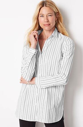 Image for Cotton-Stretch High-Low Shirttail Tunic