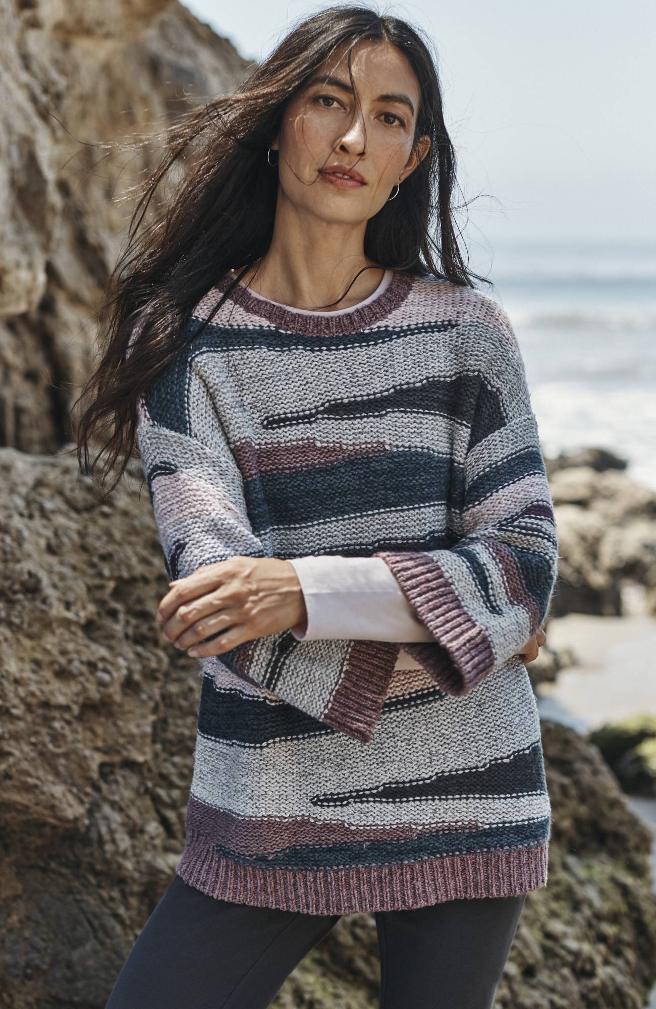 NWT $89 J Jill Nordic Pullover Sweater ~ Black/Cream ~ LG L Large ~ Beautiful! 
