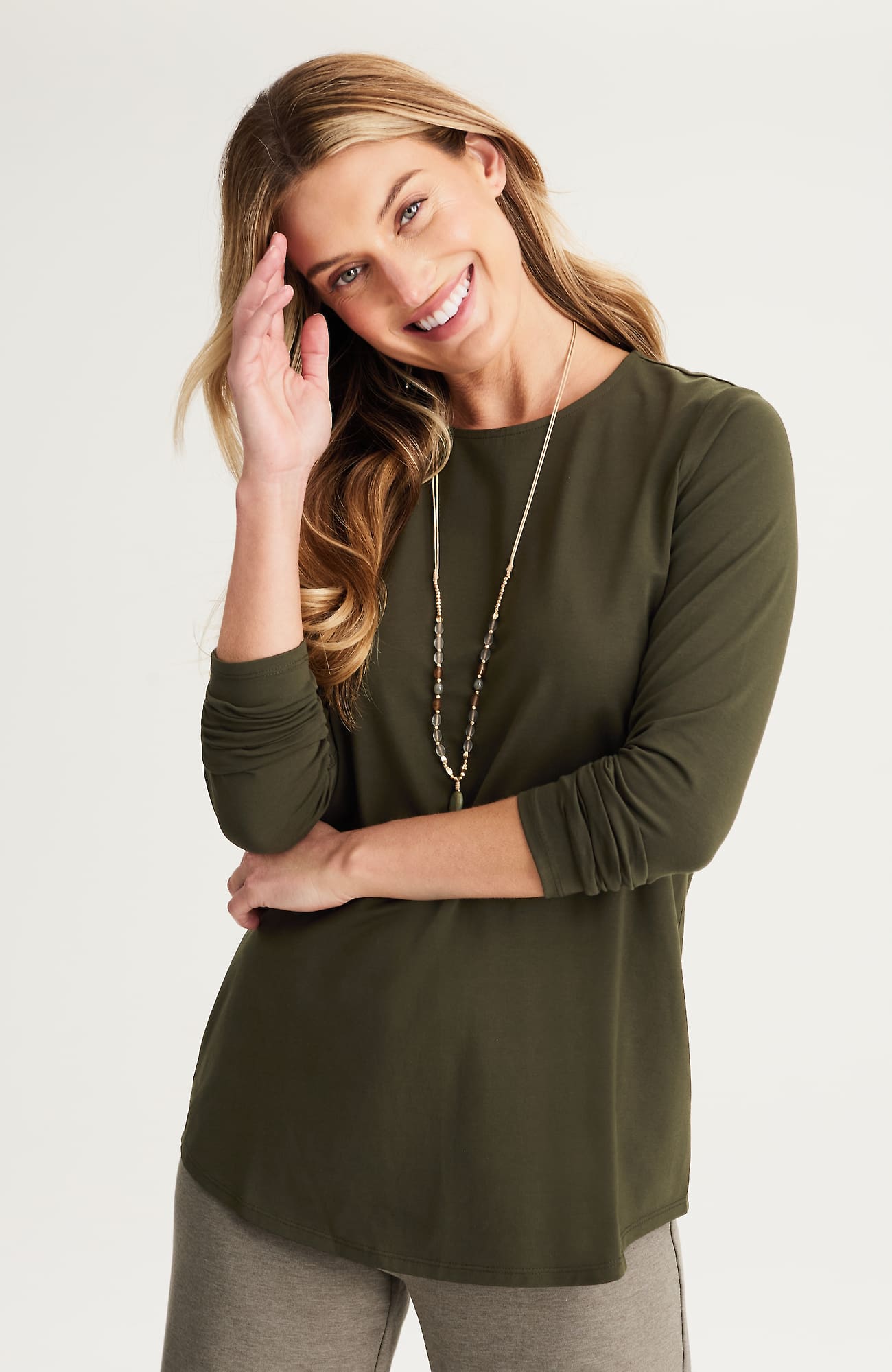 Jjill J.jill Pure Jill Long-sleeve Shirttail Tee In Green