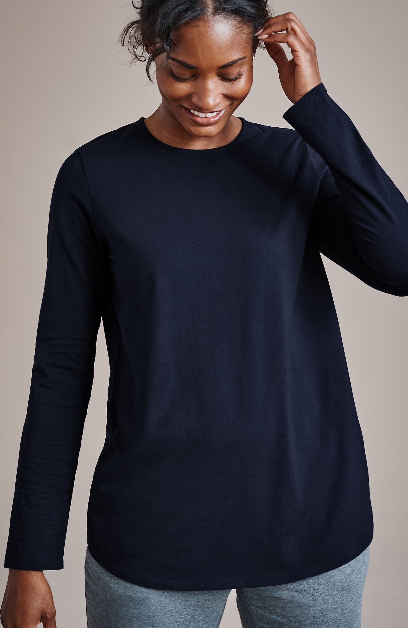 Jjill J.jill Pure Jill Long-sleeve Shirttail Tee In Black