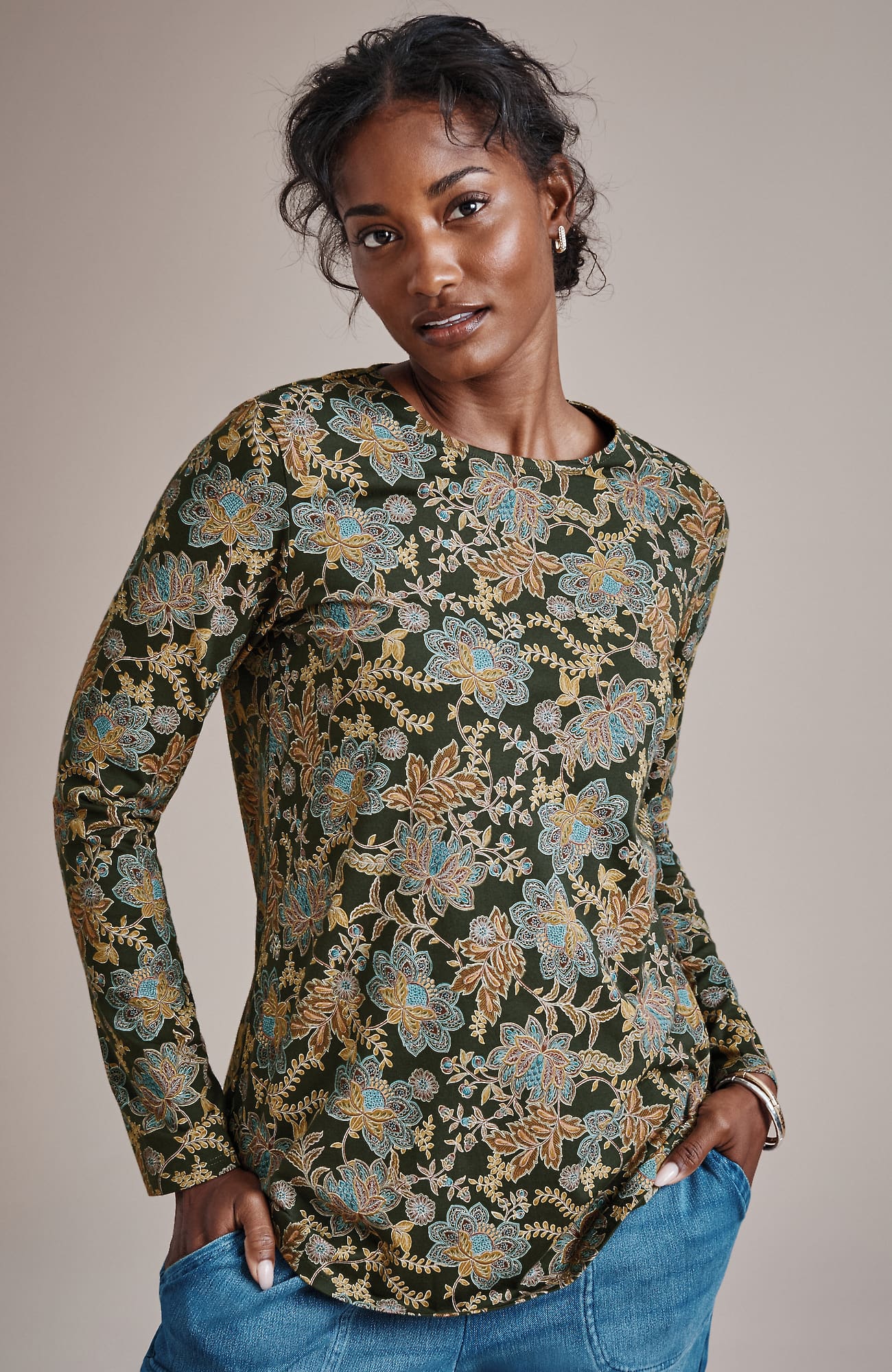 Jjill J.jill Pure Jill Long-sleeve Shirttail Tee In Multi