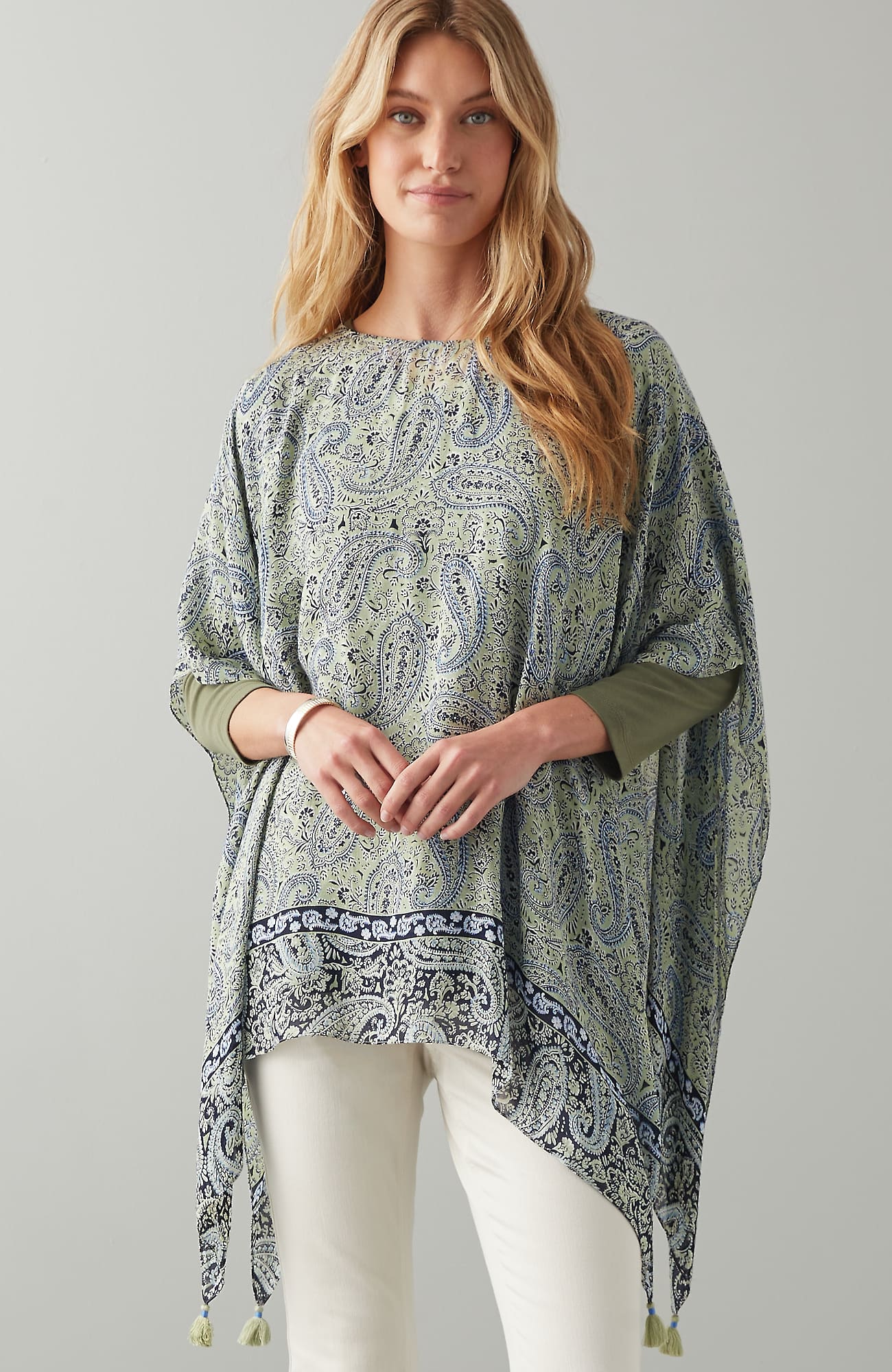 Jjill J.jill Soft Floral-print Poncho In White Jade Multi