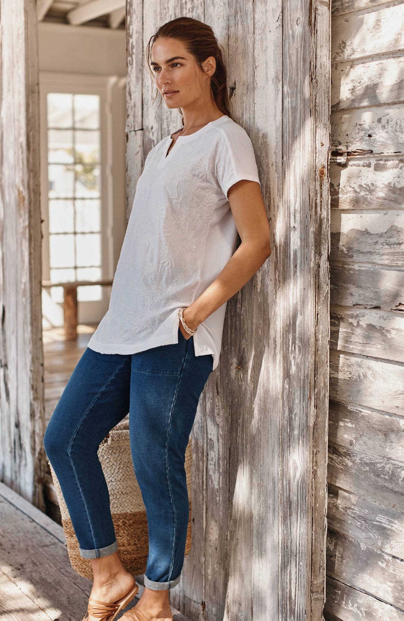 JJILL J.JILL PURE JILL INDIGO TIE-WAIST TAPERED PANTS