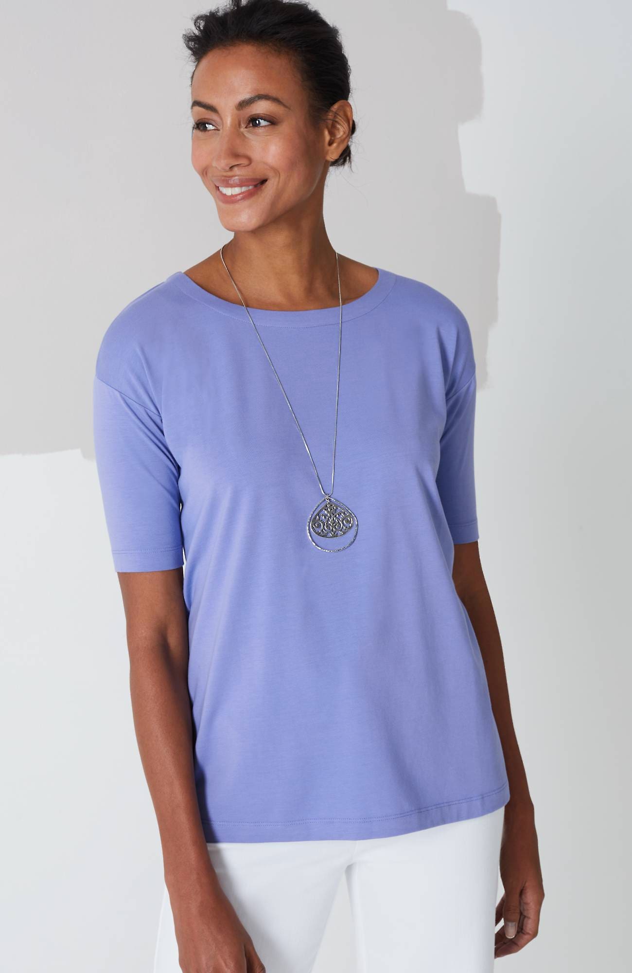 Jjill J.jill Luxe Supima® Elbow-sleeve Tee In Purple Passion | ModeSens