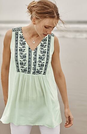 Image for Embroidered Mixed-Media Sleeveless Tunic