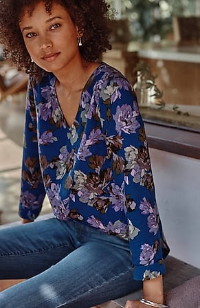 Image for Watercolor Floral Sateen Top