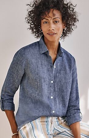 Image for Linen Tab-Sleeve A-Line Shirt
