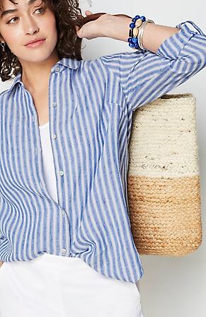 Image for Linen Tab-Sleeve A-Line Shirt