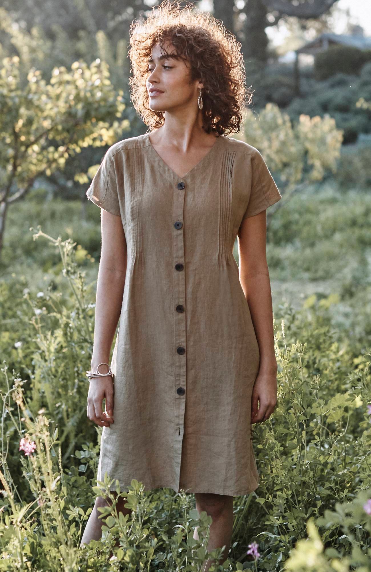 Jjill J.jill Linen Short-sleeve Button-front Dress In Transparent