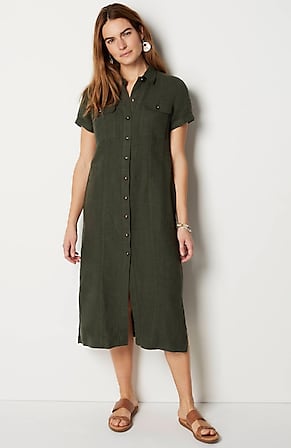 Image for Linen Seamed Patch-Pocket Shirtdress