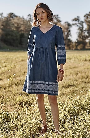 Image for Embroidered Indigo Peasant Dress
