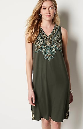 Image for Embroidered-Paisley Dress